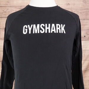 GYMSHARK BLACK LONG SLEEVE COTTON BLEND TSHIRT SIZE M MEDIUM